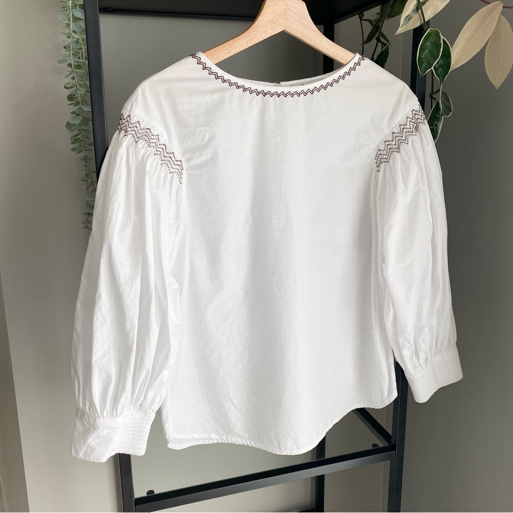 Madewell Embroidered Poplin Balloon Sleeve Top